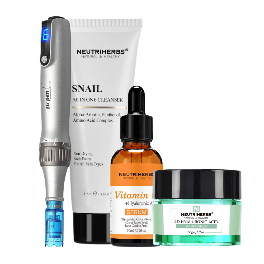 Glow & Brightening Kit avec Dr. Pen M8S, Neutriherbs Snail Cleanser, le sérum à la vitamine C et 4D Hyaluronic Acid Gel Moisturizer.