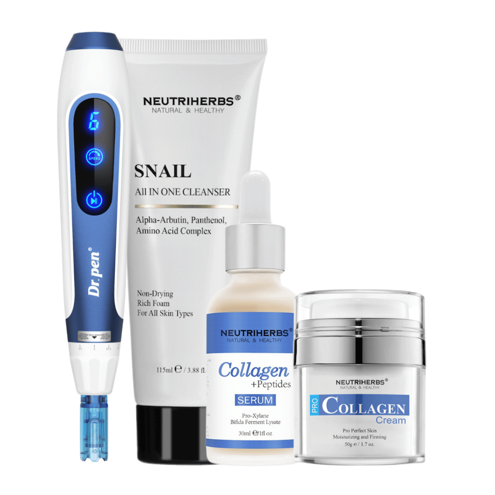 Anti-Age Kit avec Dr. Pen A11, Neutriherbs Snail Cleanser, Collagen + Peptides Serum et Pro Collagen Cream.