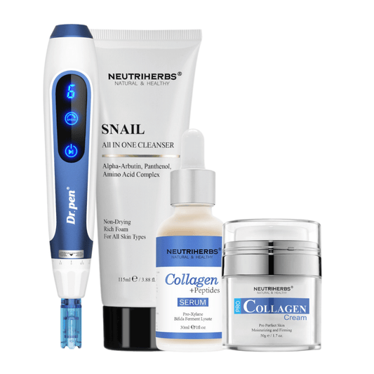 Anti-Age Kit avec Dr. Pen A11, Neutriherbs Snail Cleanser, Collagen + Peptides Serum et Pro Collagen Cream.