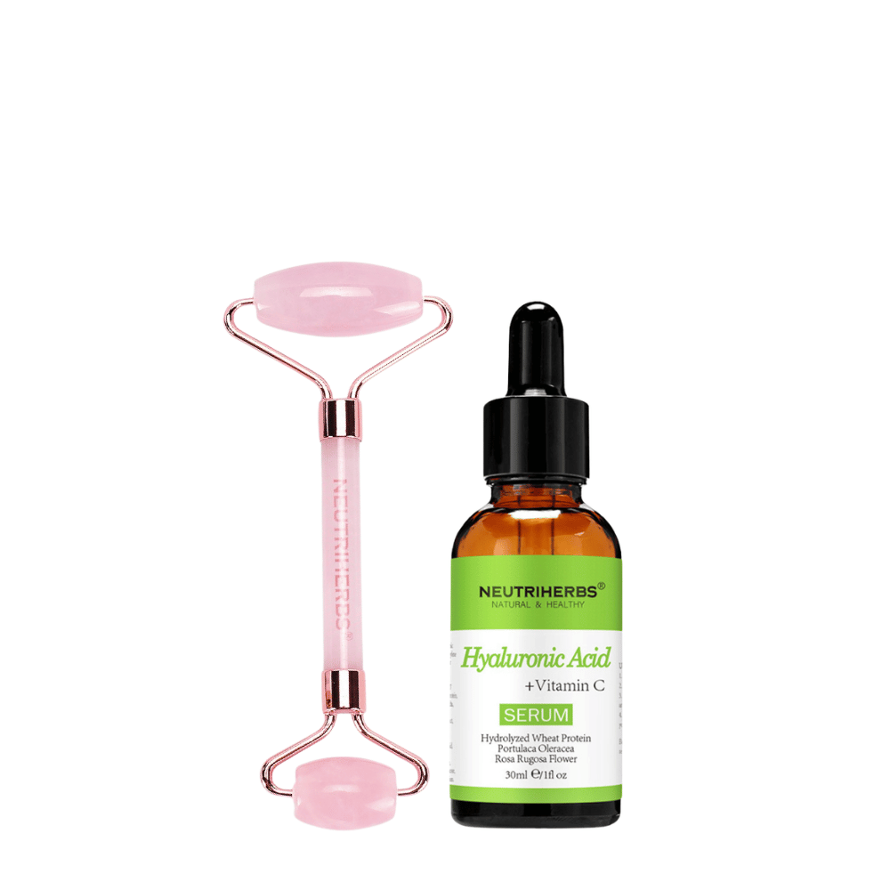 Face Massage Roller Hydration Kit avec roller en quartz rose et Hyaluronic Acid Serum