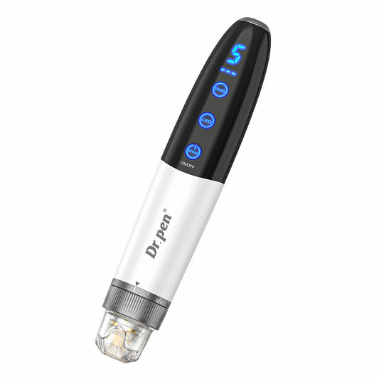 Bio Pen Q1S microneedling-stylo avec affichage LED, fonctions réglables et EMS pour un traitement avancé de la peau et une stimulation du collagène.