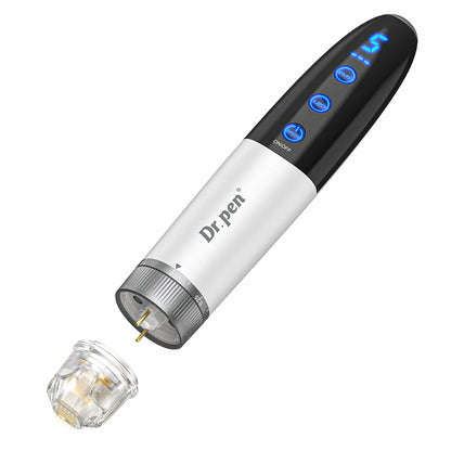 Bio Pen Q1S microneedling-stylo avec cartouche d'aiguille amovible, fonctions LED et traitement ajustable pour un rajeunissement professionnel de la peau.