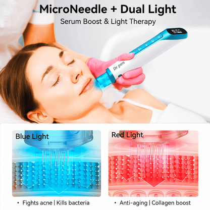 Dr. Pen H6 stylo de microneedling avec lumière LED rouge et bleue pour le traitement de la peau.