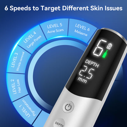 Dr. Pen M9 avec 6 niveaux de vitesse et profondeur d’aiguille réglable pour microneedling sur différents problèmes de peau et types de peau.