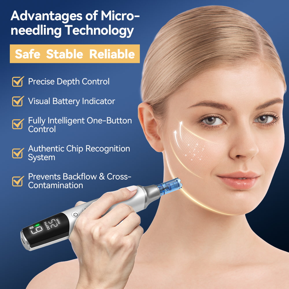 Dr. Pen M9 dermapen avec technologie de microneedling avancée, profondeur d’aiguille réglable et cartouche d’aiguille anti-reflux pour un traitement de la peau sûr.