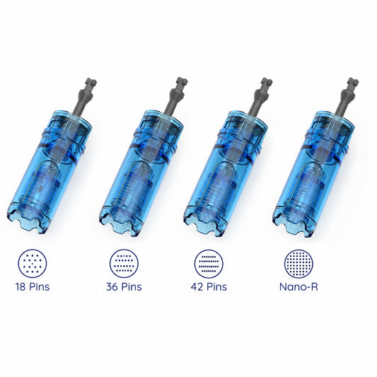 Cartouches d’aiguilles pour Dr. Pen M9 pour microneedling, y compris 18-pin, 36-pin, 42-pin et Nano-R pour différents traitements et types de peau.