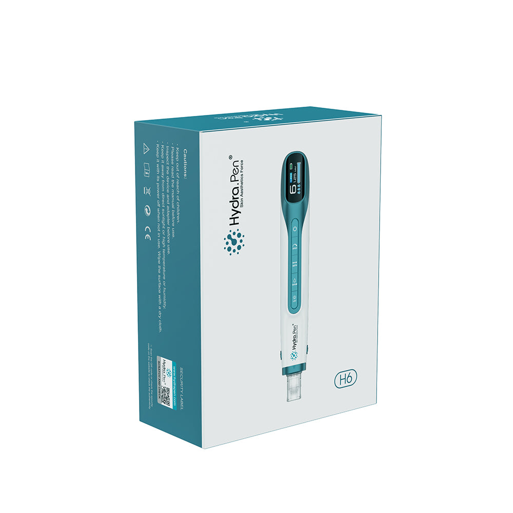 Emballage du Hydra Pen H6 dispositif de microneedling et hydra-infusion, technologie de soins de la peau avancée pour la livraison de sérum et le rajeunissement de la peau.
