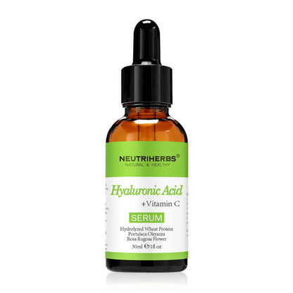 Neutriherbs Hyaluronic Acid + Vitamin C Serum 30 ml avec acide hyaluronique et vitamine C. Sérum visage hydratant qui apporte de l’éclat, unifie le teint et aide à réduire les ridules pour une peau douce et fraîche.