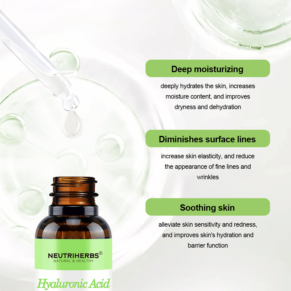 Neutriherbs Hyaluronic Acid + Vitamin C Serum 30 ml. Sérum visage hydratant à l’acide hyaluronique et à la vitamine C qui procure une hydratation intense, apaise les peaux sensibles, renforce la barrière cutanée et aide à réduire les ridules et les rides.