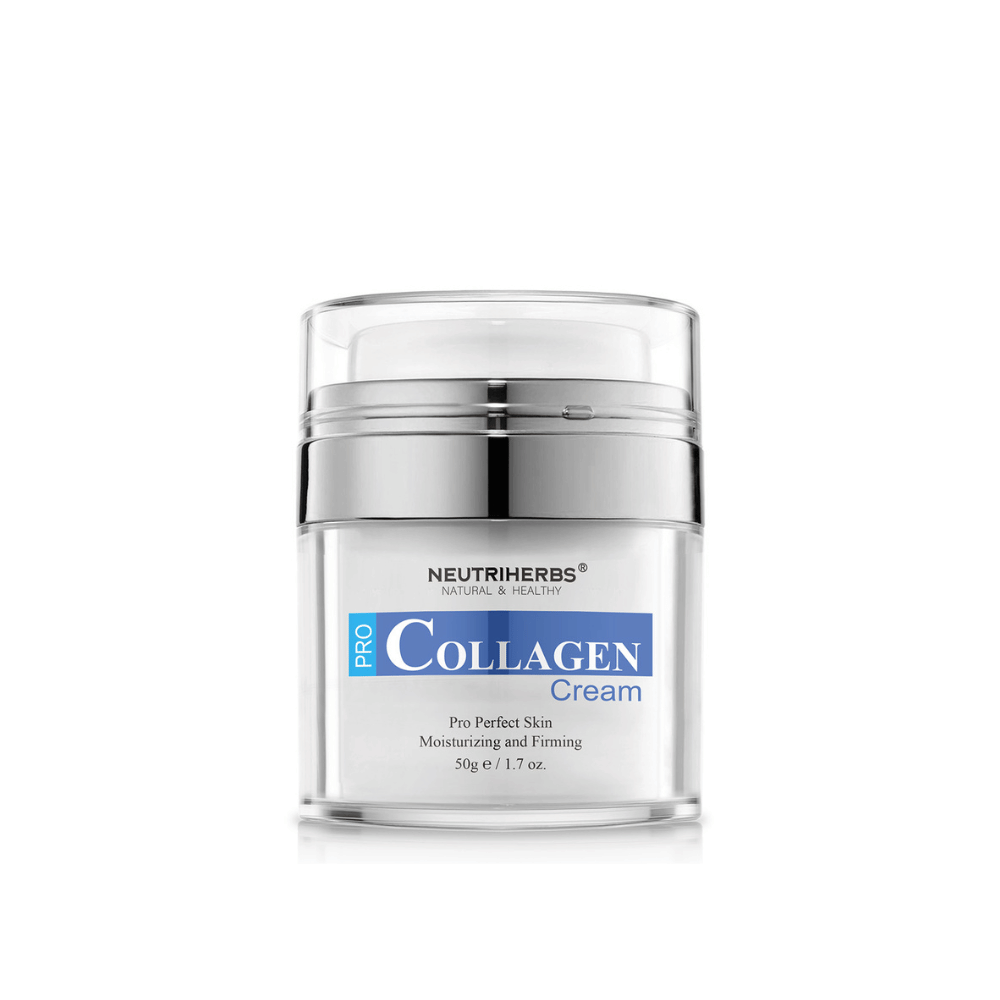 Neutriherbs Pro Collagen Cream 50 g dans un pot au design élégant. Une crème visage hydratante et raffermissante développée pour améliorer l’élasticité de la peau, offrir une hydratation longue durée et contribuer à une peau plus ferme avec une sensation douce et souple.