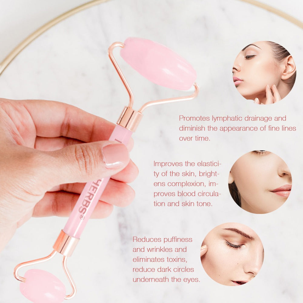 Neutriherbs Rose Quartz Face Roller pour le massage du visage, le drainage lymphatique et la réduction des gonflements.